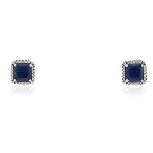 Pandora Silver True Blue Crystal Square & Clear CZ Earrings  -